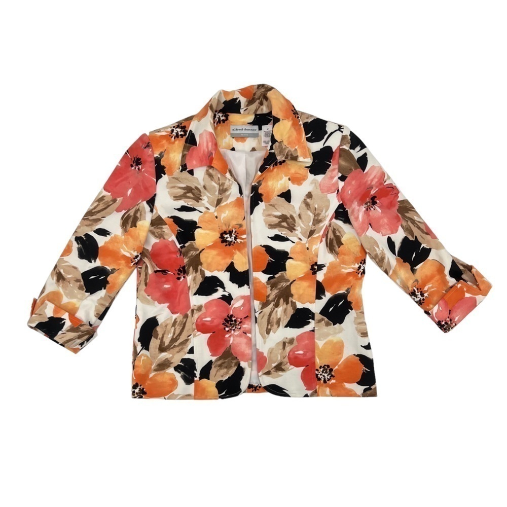 Alfred Dunner Orange Floral Long Sleeve Jacket Size 6 Petite Women’s